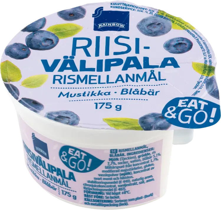 Rainbow Riisivälipala Mustikka 175 g