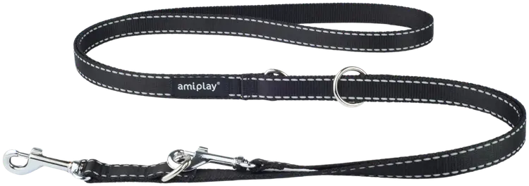 amiplay Reflective heijastava 6-in-1 talutin, koko L 100-200x2cm, musta
