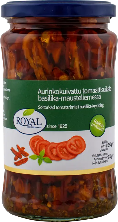 Royal aurinkokuivattu tomaattisuikale basilika-mausteliemessä 360/200g