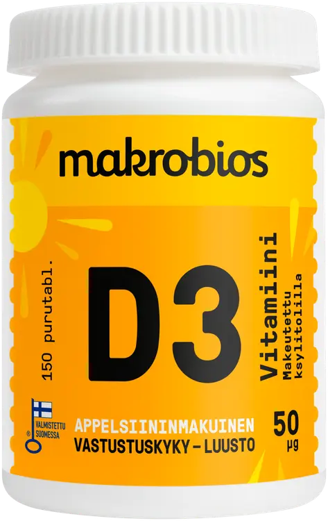 Makrobios D3-vitamiini 50 mcg 150 purutablettia 53g