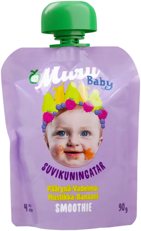 Muru Baby  Suvikuningatar  Smoothie 4 kk päärynä-vadelma-mustikka-banaani 90 g
