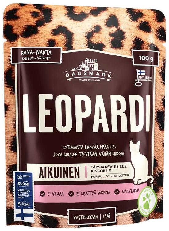 Dagsmark LEOPARDI kotimainen kissan märkäruoka kanaa ja nautaa kastikkeessa viljaton 100 g