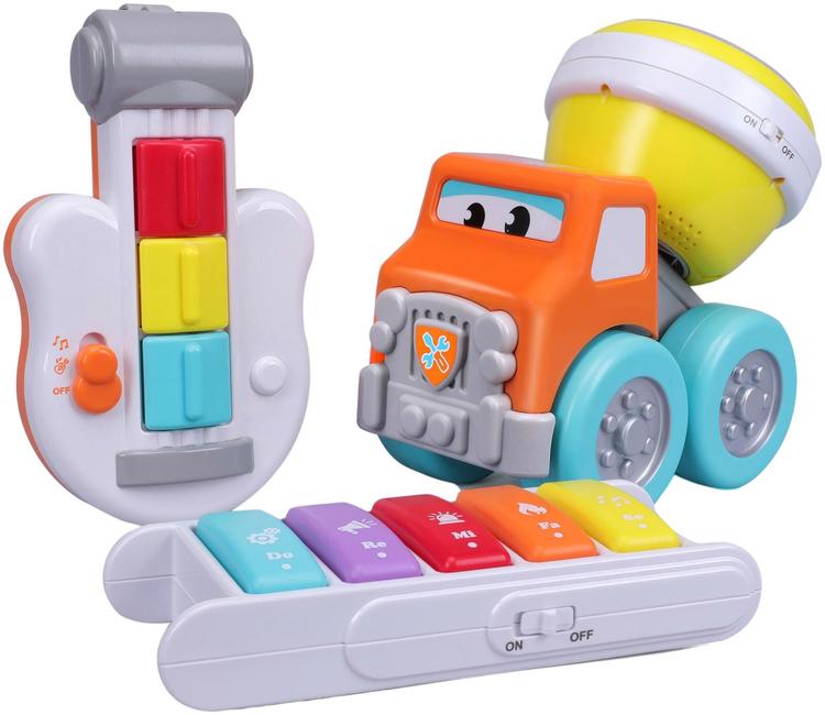 BB Junior leikkisetti soittimet, betonimyllyautorumpu, kitara ja xylofoni Drive'N Rock