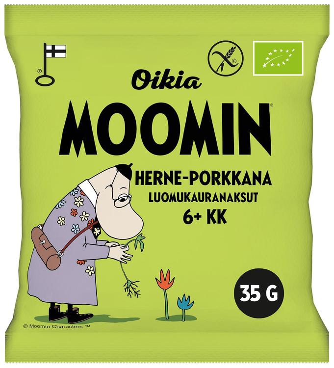 Oikia Moomin Luomukauranaksu herne-porkkana 35g