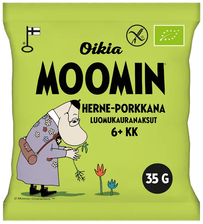 Oikia Moomin Luomukauranaksu herne-porkkana 35g