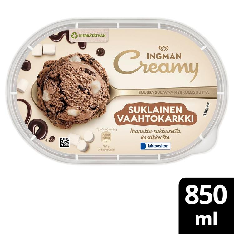 Ingman Creamy Suklainen Vaahtokarkki Laktoositon Jäätelö 850ml/493g
