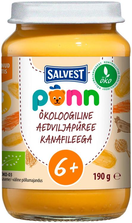 Põnn ökoloogiline aedviljapüree kanafileega 190 g 6+