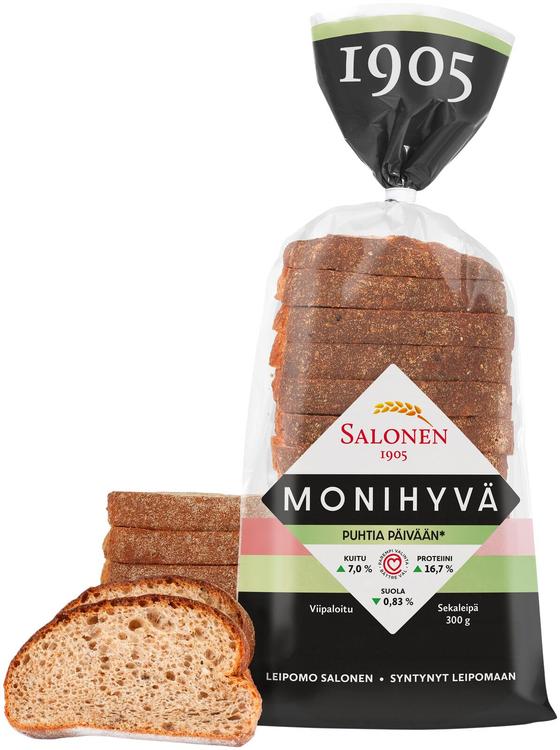 Leipomo Salonen Monihyvä 300 g sekaleipä, viipaloitu