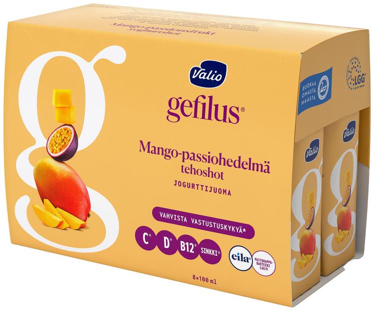 Valio Gefilus® tehoshot 8x100 ml mango-passiohedelmä laktoositon