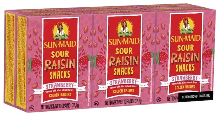 Sun-Maid Kirpeitä mansikanmakuisia rusinoita 6-pack pikkurasia 6x37,7g