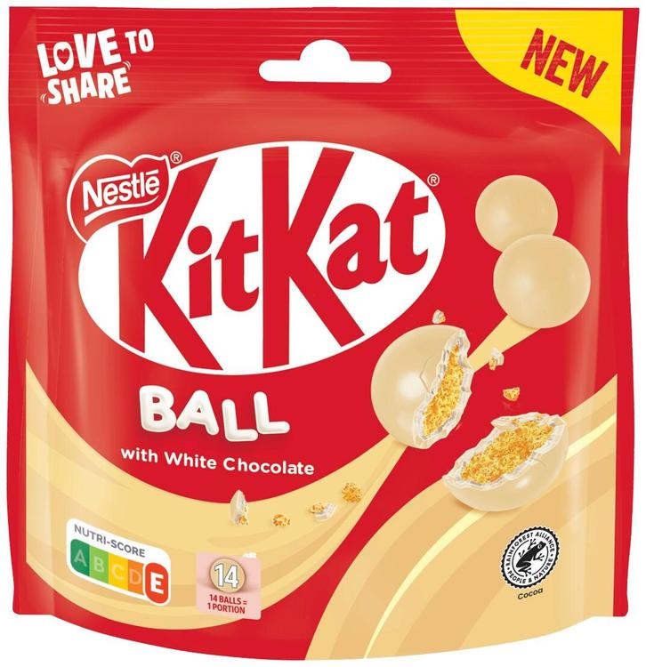 Nestlé KitKat Ball Valkosuklaa 140g rapeita muropalloja makeistäytteellä ja valkosuklaakuorrutteella