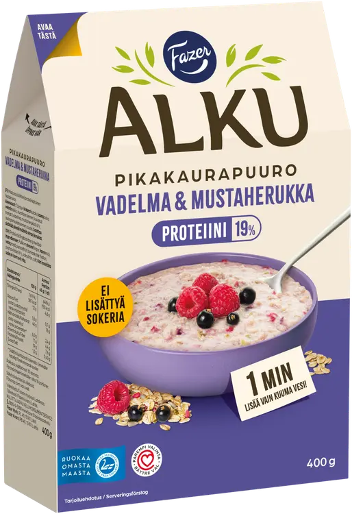 Fazer Alku Vadelma & mustaherukka Proteiini pikakaurapuuro 400 g