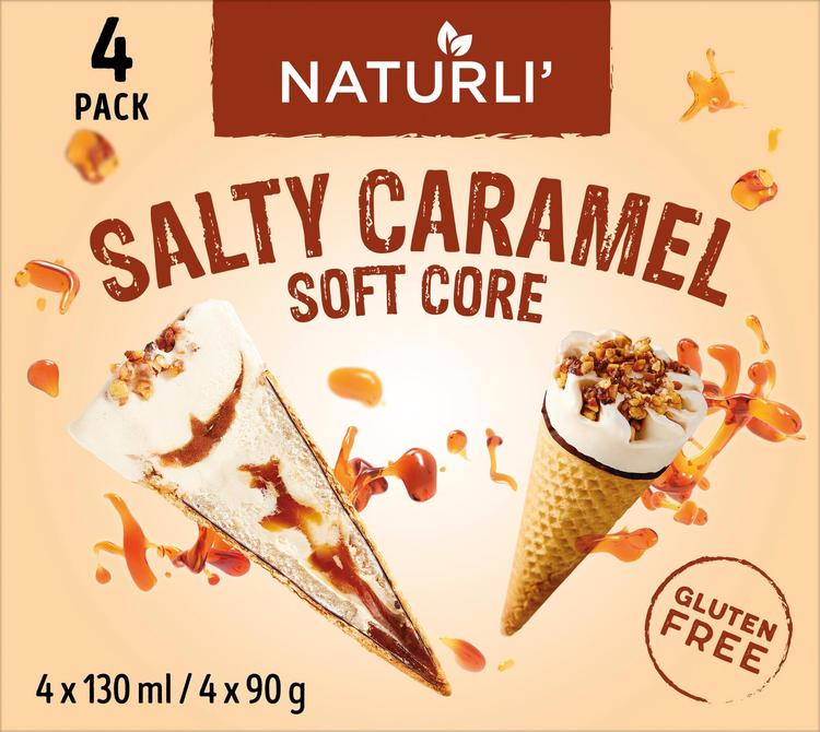 Naturli salty caramel soft core vegaaninen jäätelö 4x130ml/4x90g