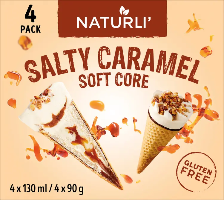 Naturli salty caramel soft core vegaaninen jäätelö 4x130ml/4x90g
