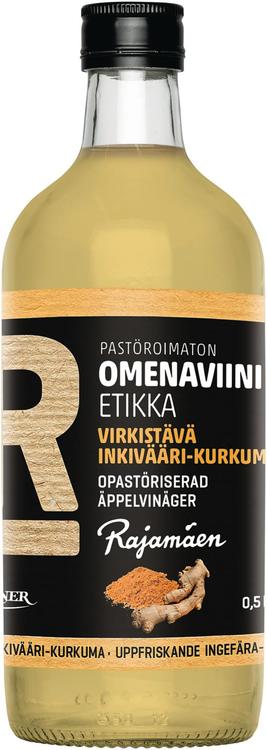 Rajamäen 0,5l Pastöroimaton omenaviinietikka virkistävä inkivääri-kurkuma