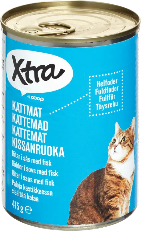 Xtra kissanruoka paloja kastikkeessa, sisältää kalaa 415 g