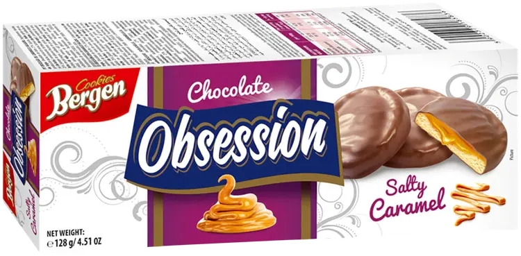 Bergen Cookies Obsession suklaakuorrutettu täytekeksi Salty Caramel 128g suolainen karamelli