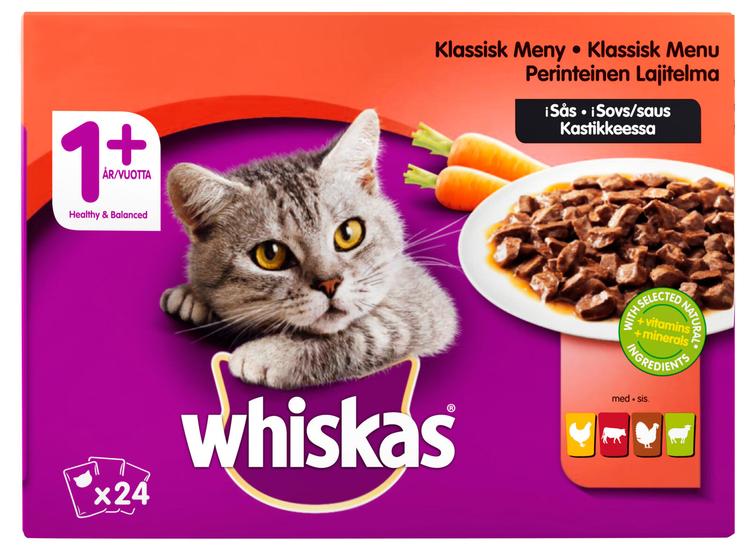 Whiskas 1+ Perinteinen Lajitelma kastikkeessa (24 x 100 g)