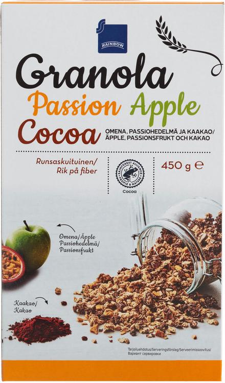 Rainbow 450g granola omena, passiohedelmä ja kaakao