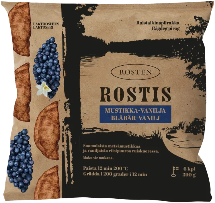 Rosten Rostis Mustikka vanilja ruistaikina piirakka pakaste 6x65 g
