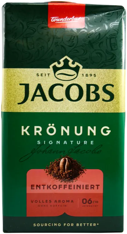 Jacobs Krönung Decaf 500 g, kofeiiniton suodatinkahvi tyhjiöpakkauksessa