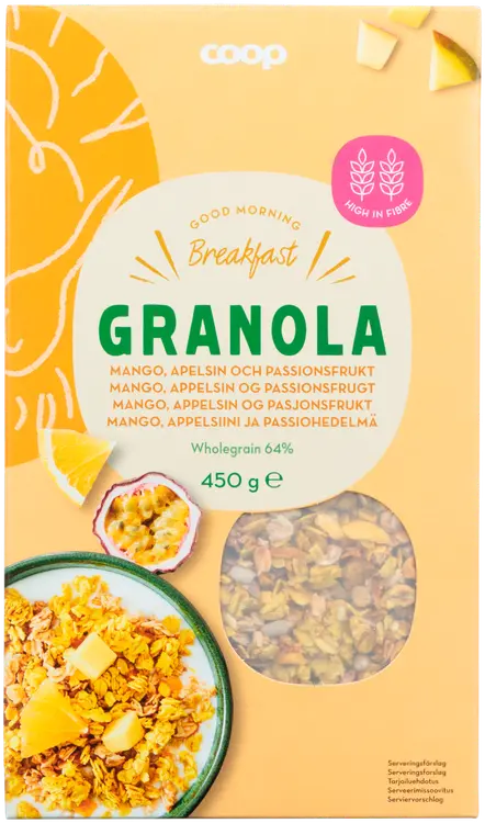 Coop granola mango, appelsiini ja passionhedelmä 450 g