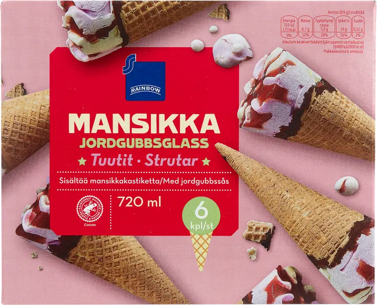 Rainbow 415g mansikkatuutit  6kpl