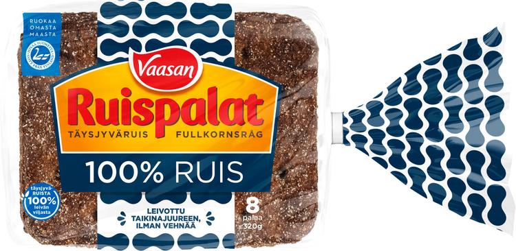 Vaasan Ruispalat 100% Ruis 320g 8kpl täysjyväruisleipä