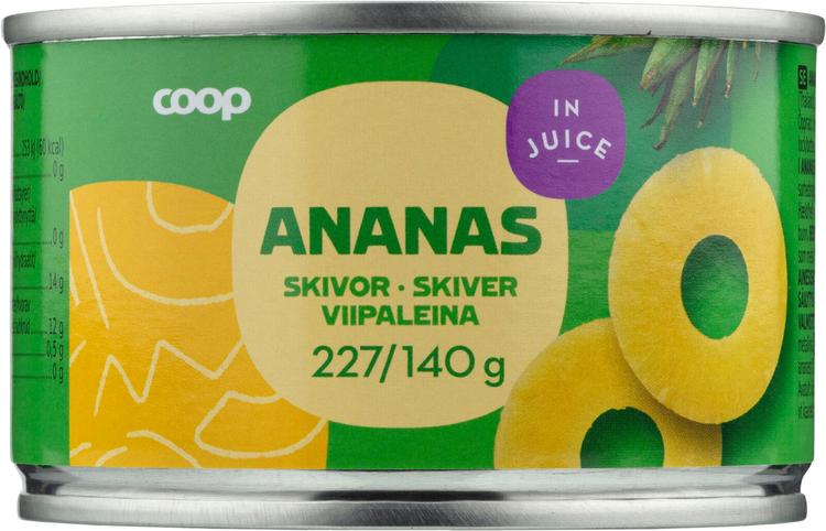 Coop ananas viipaleina täysmehussa 227/140 g