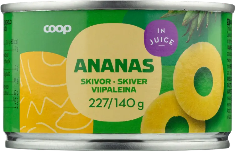 Coop ananas viipaleina täysmehussa 227/140 g