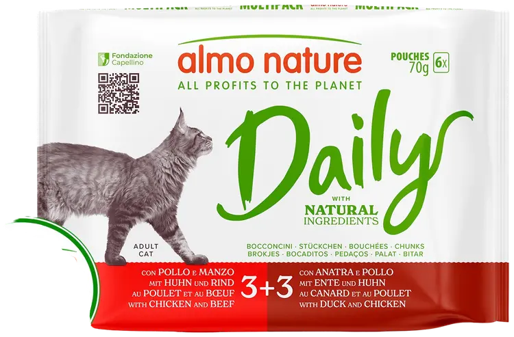 Almo Nature Daily monipakkaus kana-nauta & kana-ankka 6 x 70 g