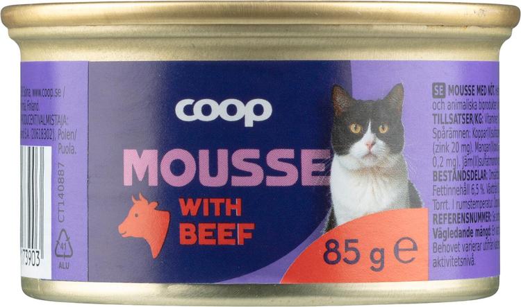 Coop nautaa sisältävä mousse täysikasvuisille kissoille 85 g