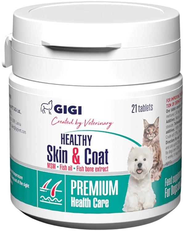 GIGI Healthy Skin & Coat ihon ja turkin terveyteen kissalle ja koiralle, 21 tablettia