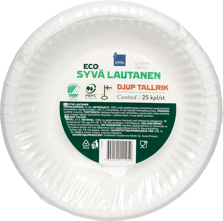 Rainbow Eco syvä lautanen 350ml 25kpl