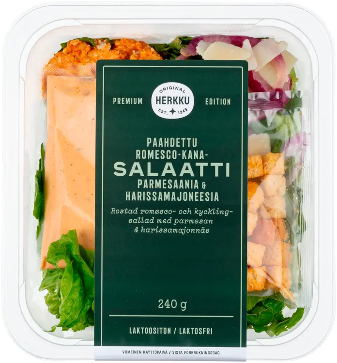 Herkku Paahdettu romesco-kanasalaatti, parmesaania & harissamajoneesia 240g
