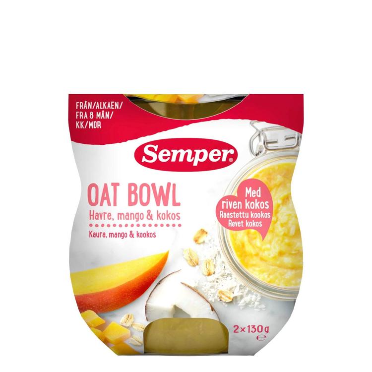 Semper Oat bowl mango ja kookos lasten valmisvälipala alkaen 8kk 2x130g