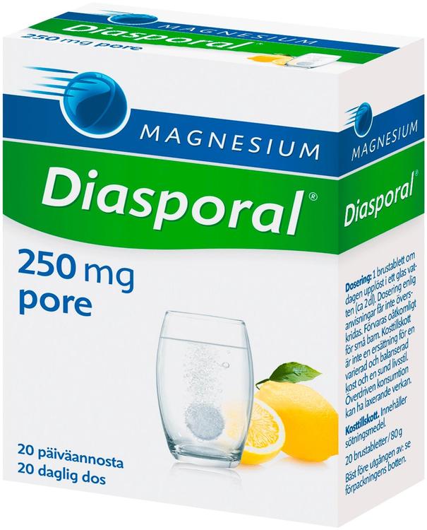 Diasporal sitruunanmakuinen magnesium 250mg poretabletti ravintolisä 80g/20tabl