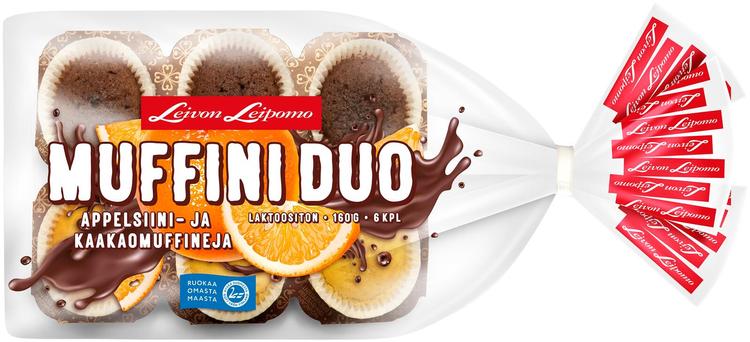 Leivon Leipomo Muffini Duo 6 kpl 160g, appelsiini ja kaakaomaut