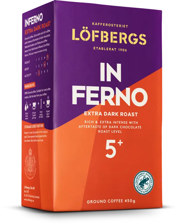 Löfbergs Inferno Erittäin tumma Suodatinkahvi 450g Rainforest Alliance