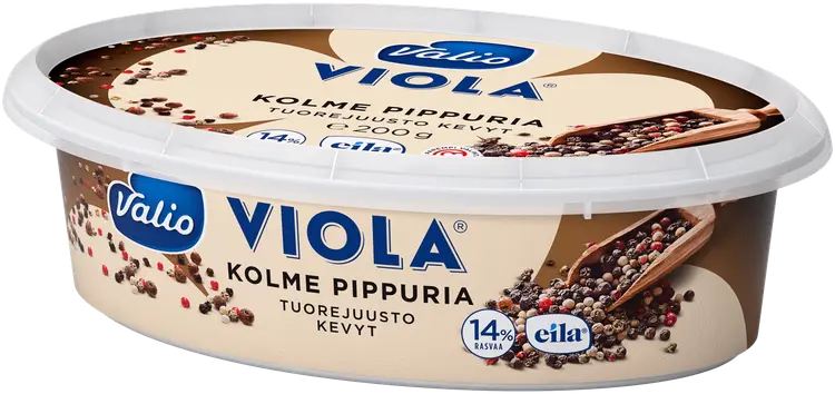 Valio Viola® kevyt e200 g kolme pippuria tuorejuusto laktoositon