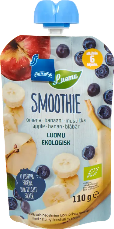 Rainbow 110g Smoothie 6kk omena-banaani-mustikka, luomu
