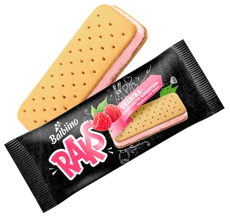 RAKS Vaarika-koorejäätis küpsistega 110ml/60g
