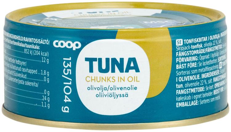 Coop tonnikala paloina oliiviöljyssä MCS 135/104 g