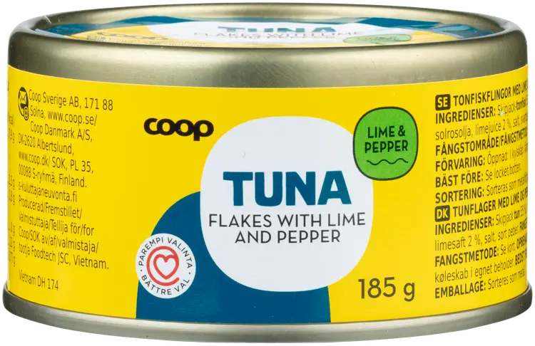 Coop tonnikala hiutaleina limetillä ja pippurilla MSC 185 g
