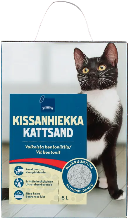 Rainbow paakkuuntuva, hienorakeinen, valkoinen kissanhiekka 5 l
