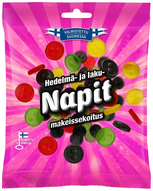 Finlandia Candy Hedelmä- ja lakunapit 110g hedelmän- ja lakritsinmakuisia makeisia