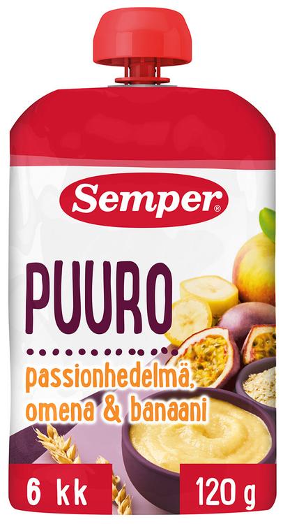 Semper Puuro Passionhedelmä, omena, banaani 6kk käyttövalmis lastenpuuro 120g