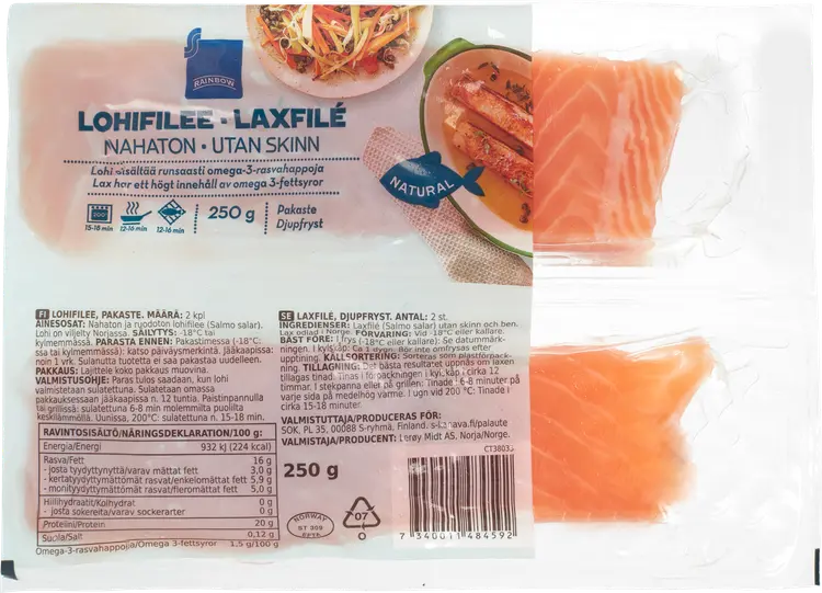 Rainbow 250g lohifilee, pakaste