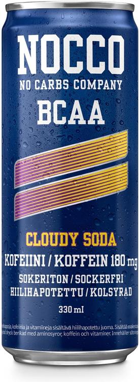 330ml NOCCO BCAA Cloudy Soda, aminohappoja, kofeiinia ja vitamiineja sisältävä hiilihapotettu energiajuoma