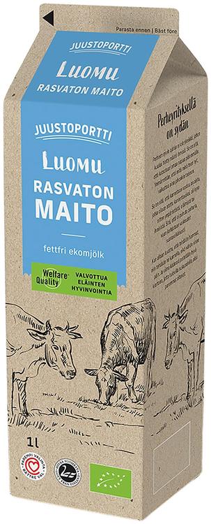 Juustoportti Luomu rasvaton maito 1l